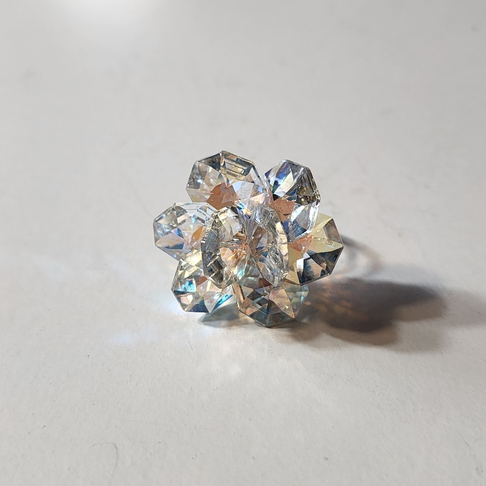 Huge Reeb Sterling Silver Italian Crystal Cocktail Statement Ring adjustable